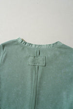 Load image into Gallery viewer, Smoke Green Acid Wash Waffle Knit Buttoned Neckline Long Sleeve Top - Fashion Queen - 10
