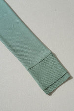 Load image into Gallery viewer, Smoke Green Acid Wash Waffle Knit Buttoned Neckline Long Sleeve Top - Fashion Queen - 12