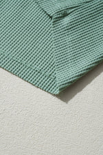 Load image into Gallery viewer, Smoke Green Acid Wash Waffle Knit Buttoned Neckline Long Sleeve Top - Fashion Queen - 13
