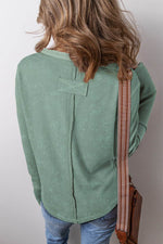 Load image into Gallery viewer, Smoke Green Acid Wash Waffle Knit Buttoned Neckline Long Sleeve Top - Fashion Queen - 2