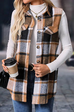 Load image into Gallery viewer, Straw Yellow Retro Plaid Button up Collared Vest - Fashion Queen -  1