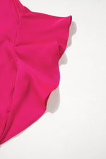 Load image into Gallery viewer, Strawberry Pink Asymmetric Shoulder Ruffle Sleeve Elegant Blouse - Fashion Queen - 20