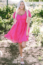 Load image into Gallery viewer, Strawberry Pink Checkered Puff Sleeve Babydoll Dress - Fashion Queen - 10