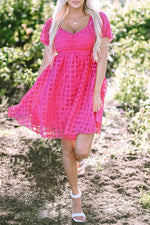 Load image into Gallery viewer, Strawberry Pink Checkered Puff Sleeve Babydoll Dress - Fashion Queen - 11