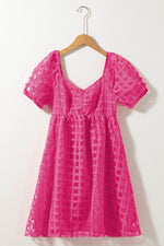 Load image into Gallery viewer, Strawberry Pink Checkered Puff Sleeve Babydoll Dress - Fashion Queen - 12