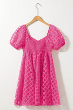 Load image into Gallery viewer, Strawberry Pink Checkered Puff Sleeve Babydoll Dress - Fashion Queen - 13