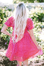Load image into Gallery viewer, Strawberry Pink Checkered Puff Sleeve Babydoll Dress - Fashion Queen - 7
