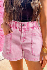 Load image into Gallery viewer, Strawberry Pink Elastic High Waisted Denim Shorts - Fashion Queen - 1