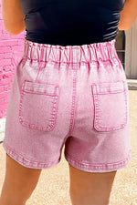 Load image into Gallery viewer, Strawberry Pink Elastic High Waisted Denim Shorts - Fashion Queen - 2
