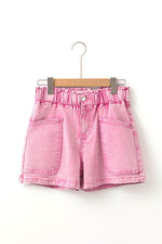 Load image into Gallery viewer, Strawberry Pink Elastic High Waisted Denim Shorts - Fashion Queen - 3