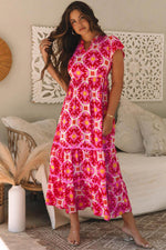 Load image into Gallery viewer, Strawberry Pink Geo Print V-neck Maxi Dress - Fashion Queen - 1