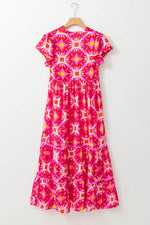 Load image into Gallery viewer, Strawberry Pink Geo Print V-neck Maxi Dress - Fashion Queen - 7