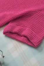 Load image into Gallery viewer, Strawberry Pink Textured Knit Split Neck Cuffed Short Sleeve Top - Fashion Queen - 19