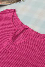 Load image into Gallery viewer, Strawberry Pink Textured Knit Split Neck Cuffed Short Sleeve Top - Fashion Queen - 20