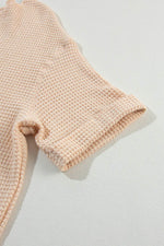 Load image into Gallery viewer, Strawberry Pink Textured Knit Split Neck Cuffed Short Sleeve Top - Fashion Queen - 26