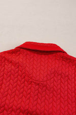 Load image into Gallery viewer, Tomato Red Cable Textured Quarter Zip Pocketed Plus Size Pullover - Fashion Queen - 12