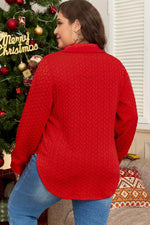 Load image into Gallery viewer, Tomato Red Cable Textured Quarter Zip Pocketed Plus Size Pullover - Fashion Queen - 2