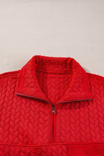 Load image into Gallery viewer, Tomato Red Cable Textured Quarter Zip Pocketed Plus Size Pullover - Fashion Queen - 8