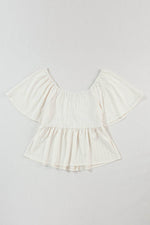 Load image into Gallery viewer, Tomato Red Shirred V Neck Short Flutter Sleeve Textured Blouse - Fashion Queen - 20