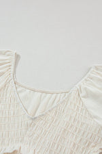 Load image into Gallery viewer, Tomato Red Shirred V Neck Short Flutter Sleeve Textured Blouse - Fashion Queen - 24