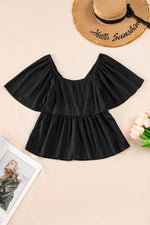 Load image into Gallery viewer, Tomato Red Shirred V Neck Short Flutter Sleeve Textured Blouse - Fashion Queen - 26