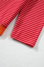 Load image into Gallery viewer, Tomato Red Two Tone Striped Side Buttons Drop Shoulder Top - Fashion Queen - 12