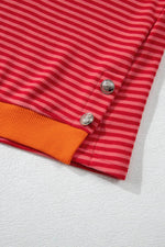Load image into Gallery viewer, Tomato Red Two Tone Striped Side Buttons Drop Shoulder Top - Fashion Queen - 13