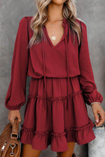 Load image into Gallery viewer, V Neck Long Sleeve Ruffle Tiered Mini Dress - Fashion Queen - 11