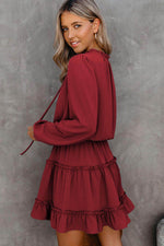 Load image into Gallery viewer, V Neck Long Sleeve Ruffle Tiered Mini Dress - Fashion Queen - 12
