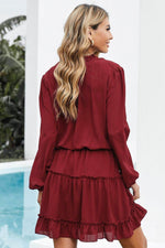 Load image into Gallery viewer, V Neck Long Sleeve Ruffle Tiered Mini Dress - Fashion Queen - 2