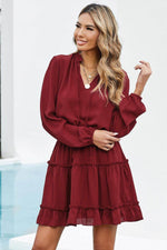 Load image into Gallery viewer, V Neck Long Sleeve Ruffle Tiered Mini Dress - Fashion Queen - 9