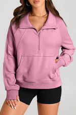 Load image into Gallery viewer, Valerian Quarter Zip Stand Neck Kangaroo Pocket Sweatshirt - Fashion Queen - 1