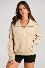 Load image into Gallery viewer, Valerian Quarter Zip Stand Neck Kangaroo Pocket Sweatshirt - Fashion Queen - 23
