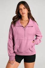 Load image into Gallery viewer, Valerian Quarter Zip Stand Neck Kangaroo Pocket Sweatshirt - Fashion Queen - 3