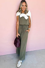 Load image into Gallery viewer, Vineyard Green Buttoned Drawstring Waist Sleeveless Wide Leg Jumpsuit - Fashion Queen - 10
