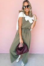 Load image into Gallery viewer, Vineyard Green Buttoned Drawstring Waist Sleeveless Wide Leg Jumpsuit - Fashion Queen - 13