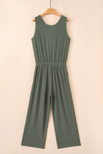 Load image into Gallery viewer, Vineyard Green Buttoned Drawstring Waist Sleeveless Wide Leg Jumpsuit - Fashion Queen - 16
