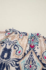 Load image into Gallery viewer, White Abstract Printed Notched V Neck Split Half Sleeve Blouse - Fashion Queen - 5