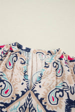 Load image into Gallery viewer, White Abstract Printed Notched V Neck Split Half Sleeve Blouse - Fashion Queen - 6