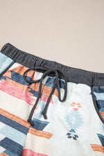 Load image into Gallery viewer, White Aztec Print Drawstring Waist Casual Shorts - Fashion Queen -  10