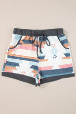 Load image into Gallery viewer, White Aztec Print Drawstring Waist Casual Shorts - Fashion Queen -  6