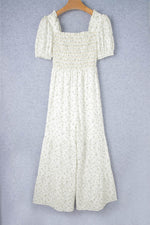 Load image into Gallery viewer, White Boho Floral Smocked Wide Leg Short Puff Sleeve Jumpsuit - Fashion Queen - 3