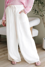 Load image into Gallery viewer, White Casual Tie Waist Pleated Wide Leg Pants - Fashion Queen - 1