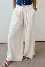 Load image into Gallery viewer, White Casual Tie Waist Pleated Wide Leg Pants - Fashion Queen - 11