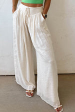 Load image into Gallery viewer, White Casual Tie Waist Pleated Wide Leg Pants - Fashion Queen - 12