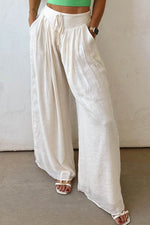 Load image into Gallery viewer, White Casual Tie Waist Pleated Wide Leg Pants - Fashion Queen - 7