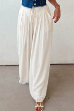 Load image into Gallery viewer, White Casual Tie Waist Pleated Wide Leg Pants - Fashion Queen - 9
