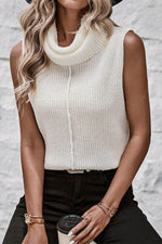 Load image into Gallery viewer, White Central Seam Cowl Neck Sweater Vest - Fashion Queen - 4