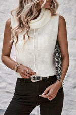 Load image into Gallery viewer, White Central Seam Cowl Neck Sweater Vest - Fashion Queen - 5