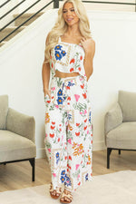 Load image into Gallery viewer, White Colorful Printed Square Neck Tank and Wide Leg Pants Set - Fashion Queen - 3